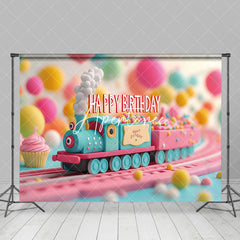Aperturee - Aperturee Colorful Toy Track Train Birthday Cake Smash Backdrop