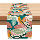 Aperturee - Aperturee Colorful Tropical Table Runner with Abstract Leaf Patterns for Summer Luau Party and Dining Room Decor