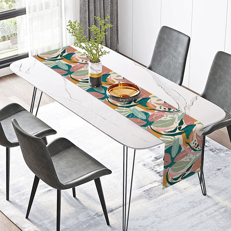 Aperturee - Aperturee Colorful Tropical Table Runner with Abstract Leaf Patterns for Summer Luau Party and Dining Room Decor
