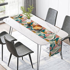 Aperturee - Aperturee Colorful Tropical Table Runner with Abstract Leaf Patterns for Summer Luau Party and Dining Room Decor