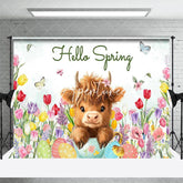 Aperturee - Aperturee Colorful Tulip Cute Cow Hello Spring Easter Backdrop
