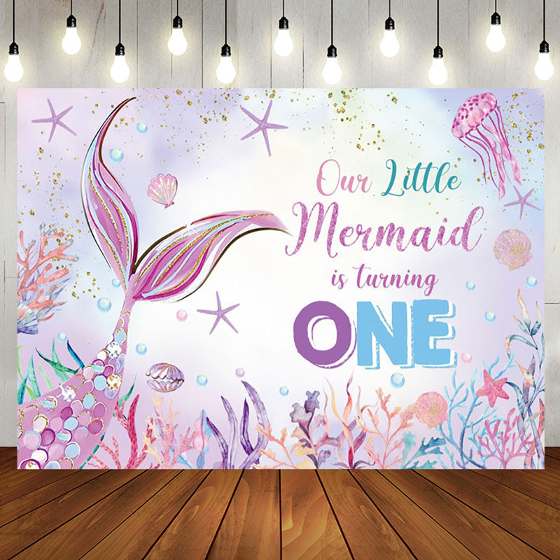 Aperturee - Aperturee Colorful Undersea Scene Mermaid 1st Birthday Backdrop
