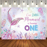 Aperturee - Aperturee Colorful Undersea Scene Mermaid 1st Birthday Backdrop
