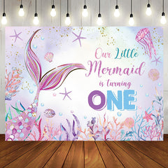 Aperturee - Aperturee Colorful Undersea Scene Mermaid 1st Birthday Backdrop