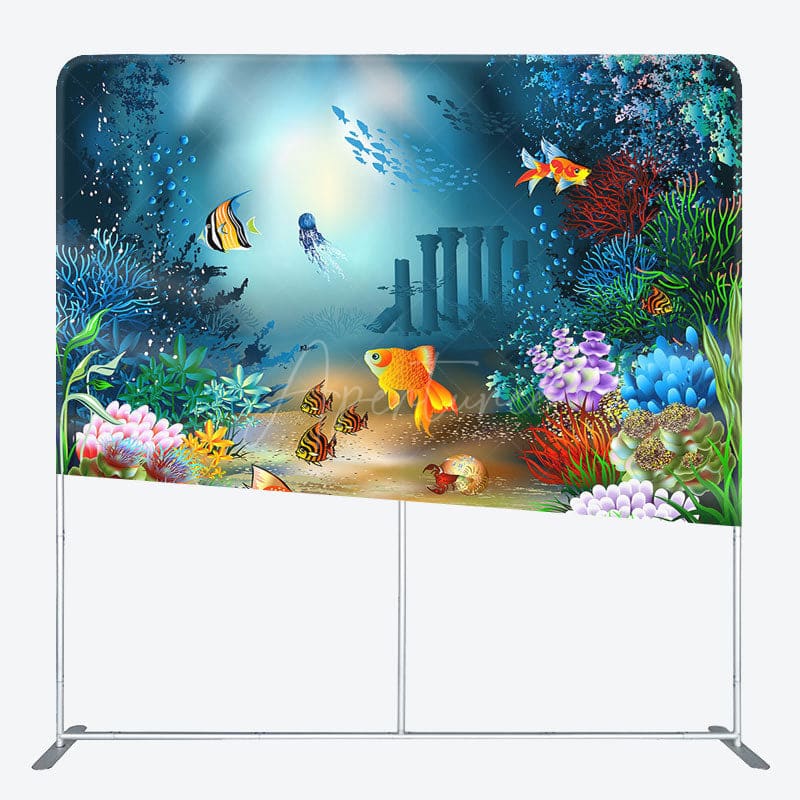 Aperturee - Aperturee Colorful Undersea World Birthday Pillow Case Backdrop
