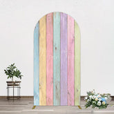 Aperturee - Aperturee Colorful Vintage Wood Grain Easter Arch Backdrop