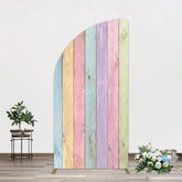 Aperturee - Aperturee Colorful Vintage Wood Grain Easter Half Moon Arch Backdrop