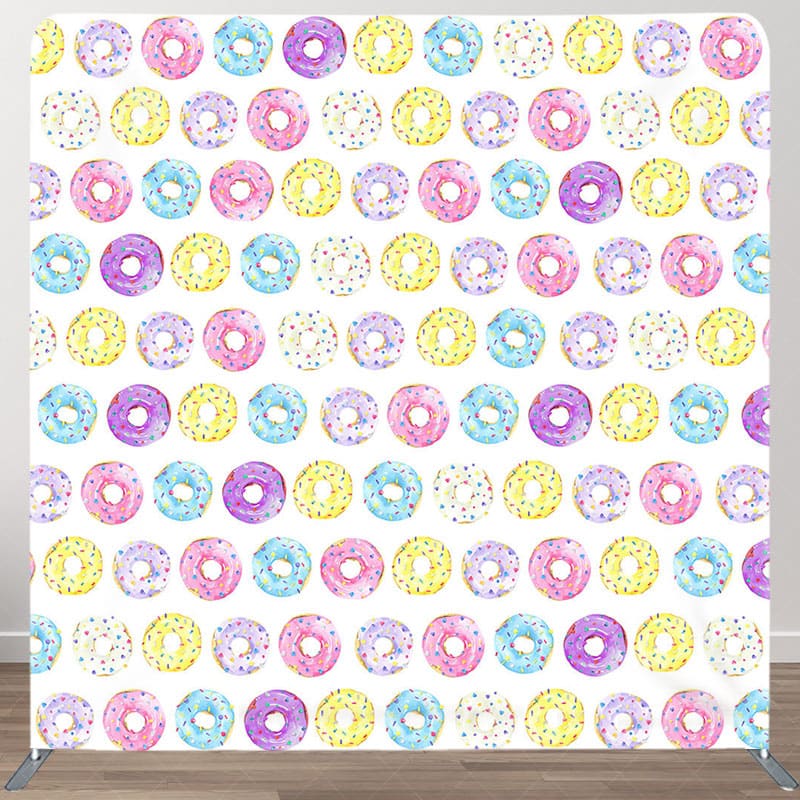 Aperturee - Aperturee Colorful Watercolor Donuts Square Tension Backdrop