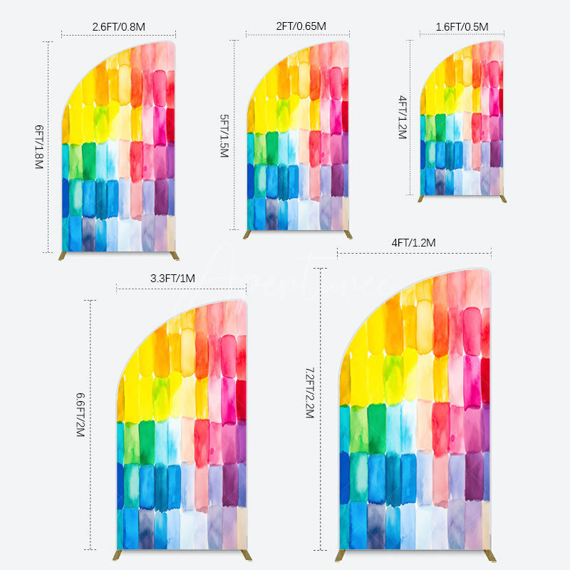 Aperturee - Aperturee Colorful Watercolor Print Birthday Half Moon Arch Backdrop