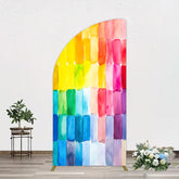 Aperturee - Aperturee Colorful Watercolor Print Birthday Half Moon Arch Backdrop