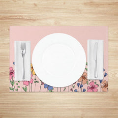 Aperturee - Aperturee Colorful Wild Floral Pink Dining Set of 4 Placemats
