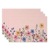 Aperturee - Aperturee Colorful Wild Floral Pink Dining Set of 4 Placemats