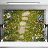 Aperturee - Aperturee Colorful Wildflowers Green Grass Path Photo Backdrop