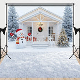Aperturee - Aperturee Combo Set Backdrop Winter White House Porch Snowman Photography Background