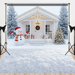 Aperturee - Aperturee Combo Set Backdrop Winter White House Porch Snowman Photography Background