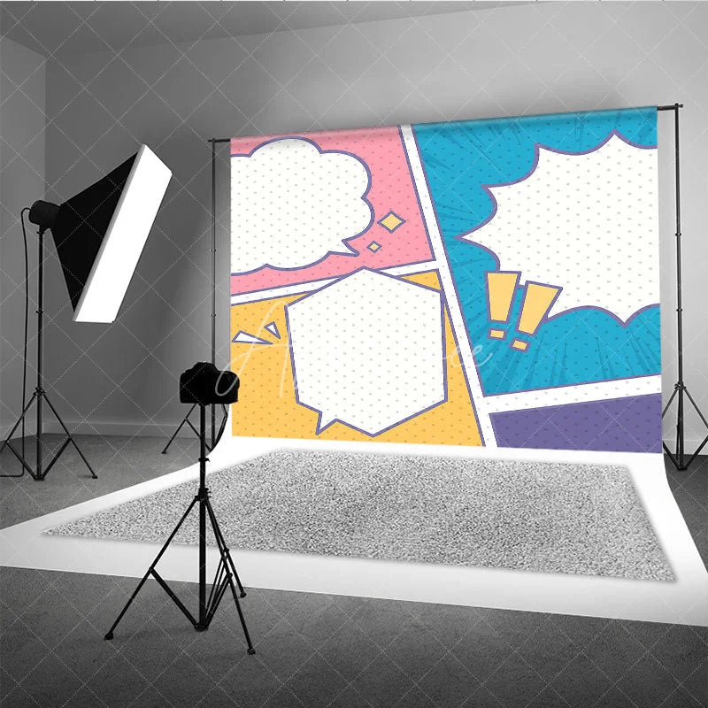 Aperturee - Aperturee Comic Book Pop Art Panel Backdrop Colorful Superhero Theme Blank Speech Bubble Party Banner