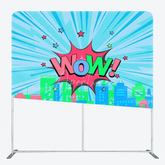 Aperturee - Aperturee Comic City Pop Art Double Sided Backdrop ’WOW!’ Cartoon Buildings Colorful Urban Theme Party Decor