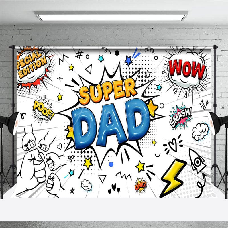 Aperturee - Aperturee Comic White Superhero Dad Happy Fathers Day Backdrop