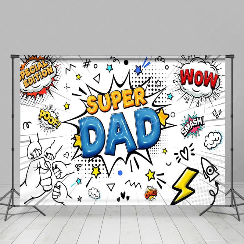 Aperturee - Aperturee Comic White Superhero Dad Happy Fathers Day Backdrop