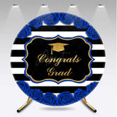 Aperturee Aperturee Congrats Grad Royal Blue Stripes Round Backdrop