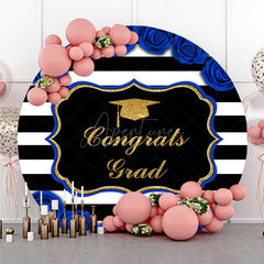 Aperturee Aperturee Congrats Grad Royal Blue Stripes Round Backdrop