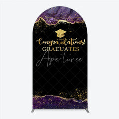 Aperturee - Aperturee Congratulations Graduates Arch Backdrop in Black and Gold Purple Agate with Glitter Elegant Grad Party Photo Booth