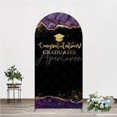 Aperturee - Aperturee Congratulations Graduates Arch Backdrop in Black and Gold Purple Agate with Glitter Elegant Grad Party Photo Booth
