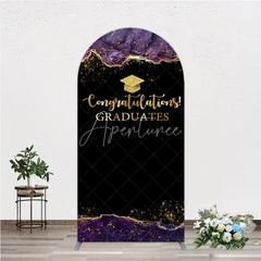 Aperturee - Aperturee Congratulations Graduates Arch Backdrop in Black and Gold Purple Agate with Glitter Elegant Grad Party Photo Booth