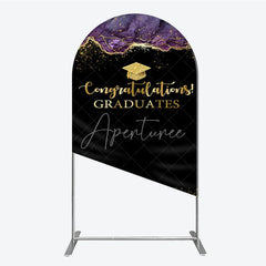 Aperturee - Aperturee Congratulations Graduates Arch Backdrop in Black and Gold Purple Agate with Glitter Elegant Grad Party Photo Booth