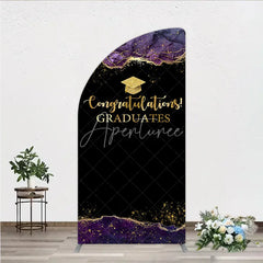Aperturee - Aperturee Congratulations Graduates Half Moon Arch Backdrop in Black and Gold Purple Agate with Glitter Elegant Grad Party