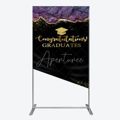 Aperturee - Aperturee Congratulations Graduates Rectangle Backdrop in Black and Gold Purple Agate with Glitter Elegant Grad Party Photo