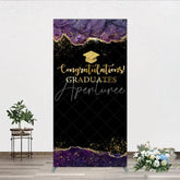 Aperturee - Aperturee Congratulations Graduates Rectangle Backdrop in Black and Gold Purple Agate with Glitter Elegant Grad Party Photo
