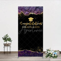 Aperturee - Aperturee Congratulations Graduates Rectangle Backdrop in Black and Gold Purple Agate with Glitter Elegant Grad Party Photo