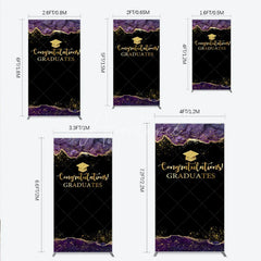 Aperturee - Aperturee Congratulations Graduates Rectangle Backdrop in Black and Gold Purple Agate with Glitter Elegant Grad Party Photo