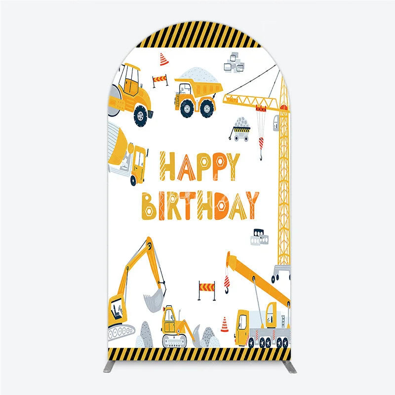 Aperturee - Aperturee Construction Arch Backdrop Happy Birthday Vehicles Truck Crane Party Supplies Decor