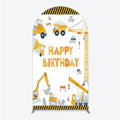 Aperturee - Aperturee Construction Arch Backdrop Happy Birthday Vehicles Truck Crane Party Supplies Decor