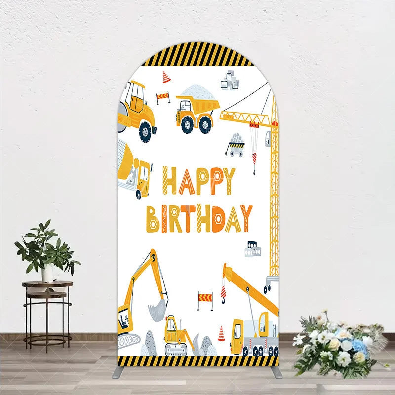 Aperturee - Aperturee Construction Arch Backdrop Happy Birthday Vehicles Truck Crane Party Supplies Decor