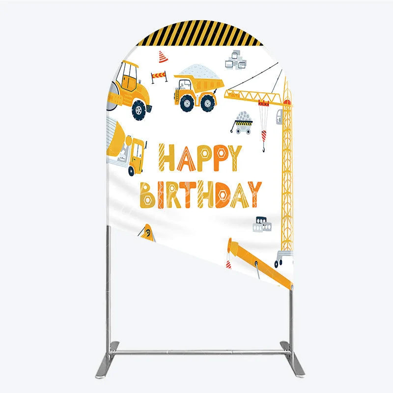 Aperturee - Aperturee Construction Arch Backdrop Happy Birthday Vehicles Truck Crane Party Supplies Decor