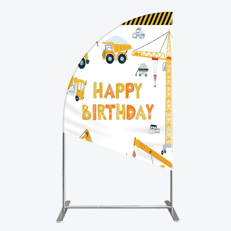 Aperturee - Aperturee Construction Half Moon Arch Backdrop Happy Birthday Vehicles Truck Crane Party Supplies Decor