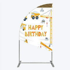 Aperturee - Aperturee Construction Half Moon Arch Backdrop Happy Birthday Vehicles Truck Crane Party Supplies Decor