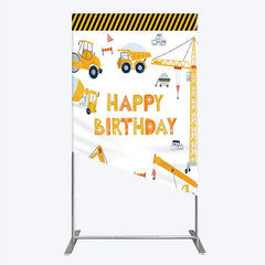 Aperturee - Aperturee Construction Rectangle Backdrop Happy Birthday Vehicles Truck Crane Party Supplies Decor