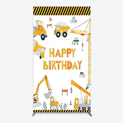 Aperturee - Aperturee Construction Rectangle Backdrop Happy Birthday Vehicles Truck Crane Party Supplies Decor