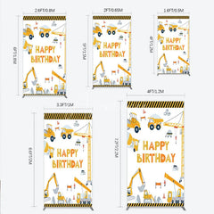 Aperturee - Aperturee Construction Rectangle Backdrop Happy Birthday Vehicles Truck Crane Party Supplies Decor