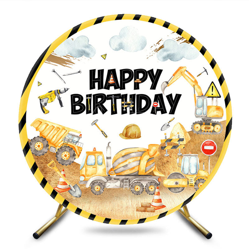 Aperturee - Aperturee Construction Site Circle Happy Birthday Backdrop