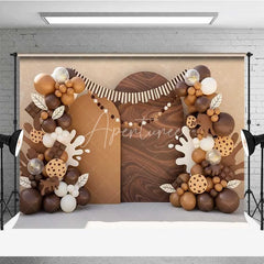 Aperturee - Aperturee Cookies and Milk Photography Backdrop Brown Balloons and Chocolate Party Banner