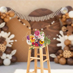 Aperturee - Aperturee Cookies and Milk Photography Backdrop Brown Balloons and Chocolate Party Banner
