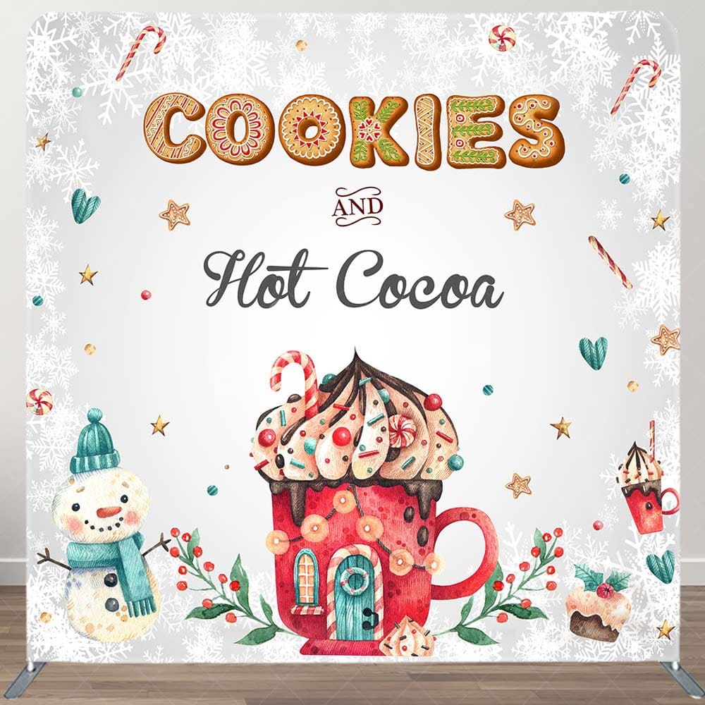 Aperturee - Aperturee Cookies Hot Cocoa Snowman Tension Fabric Backdrop