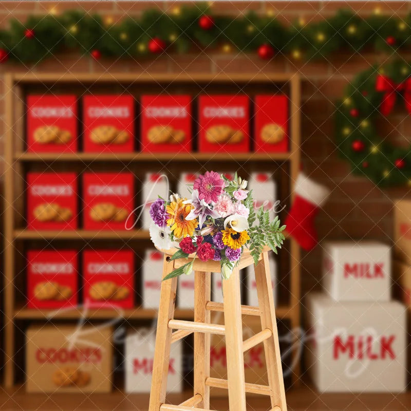 Aperturee - Aperturee Cookies for Santa Photography Backdrop Christmas Milk Stand with Garland Holiday Mini Session Background