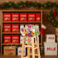 Aperturee - Aperturee Cookies for Santa Photography Backdrop Christmas Milk Stand with Garland Holiday Mini Session Background