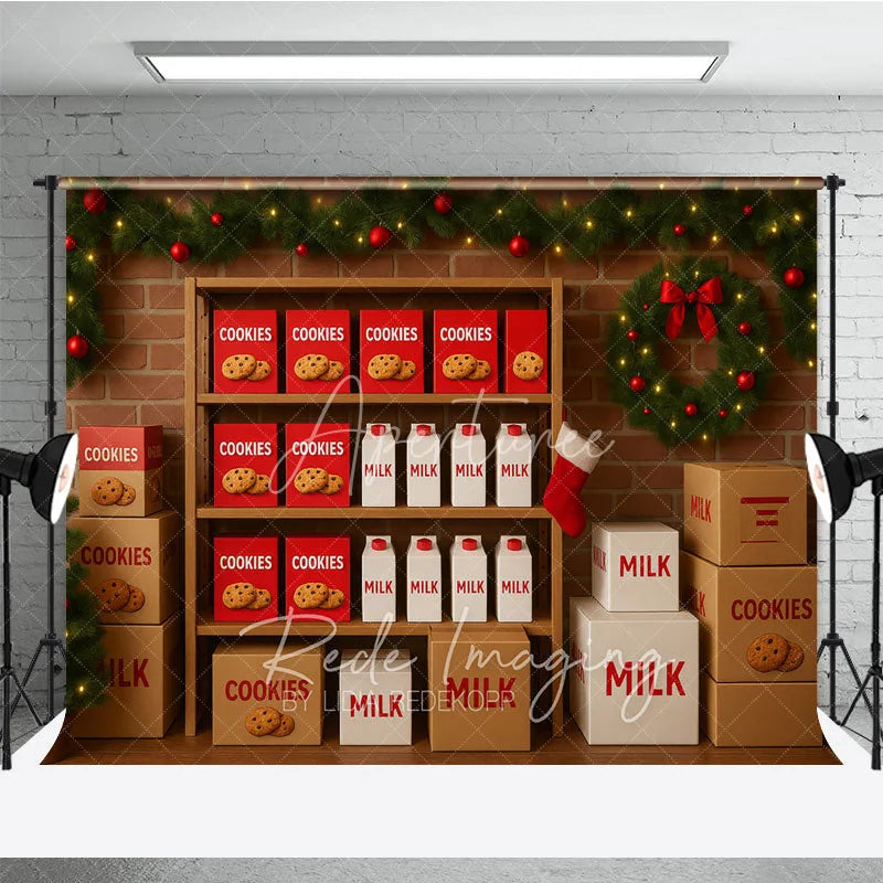 Aperturee - Aperturee Cookies for Santa Photography Backdrop Christmas Milk Stand with Garland Holiday Mini Session Background